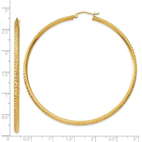 14k Yellow Gold Knife Edge Diamond-cut Hollow Hoop Earring 65 L x 2.5 mm W